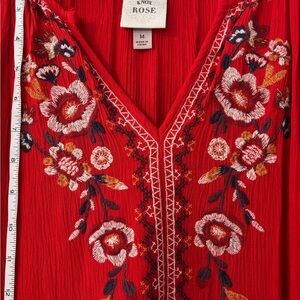 Knox Rose - Embroidered Red Short Sleeve Dress